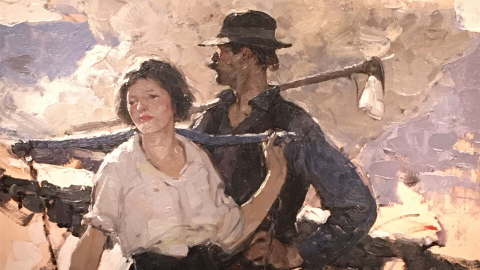 Dean Cornwell, (b. 1892, Louisville, KY; d. 1960, New York, NY), Farming Couple, n.d., Oil on board