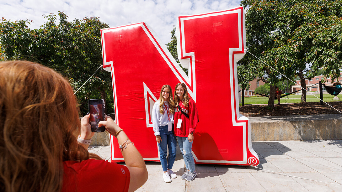 Twins posing by Nebraska N