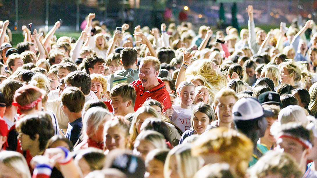 Crowd of Husker students