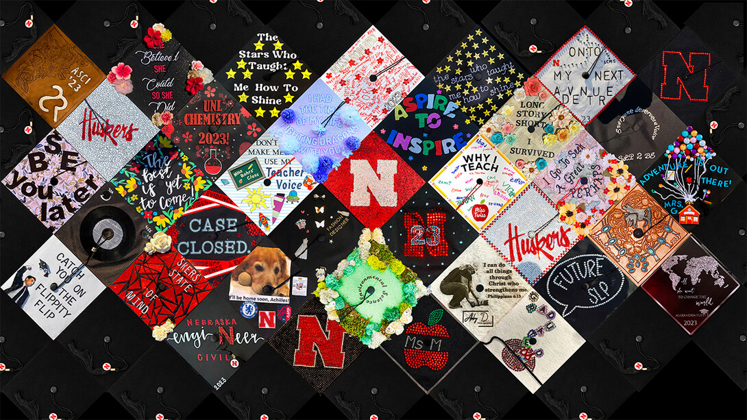 Collage of adorned graduation caps