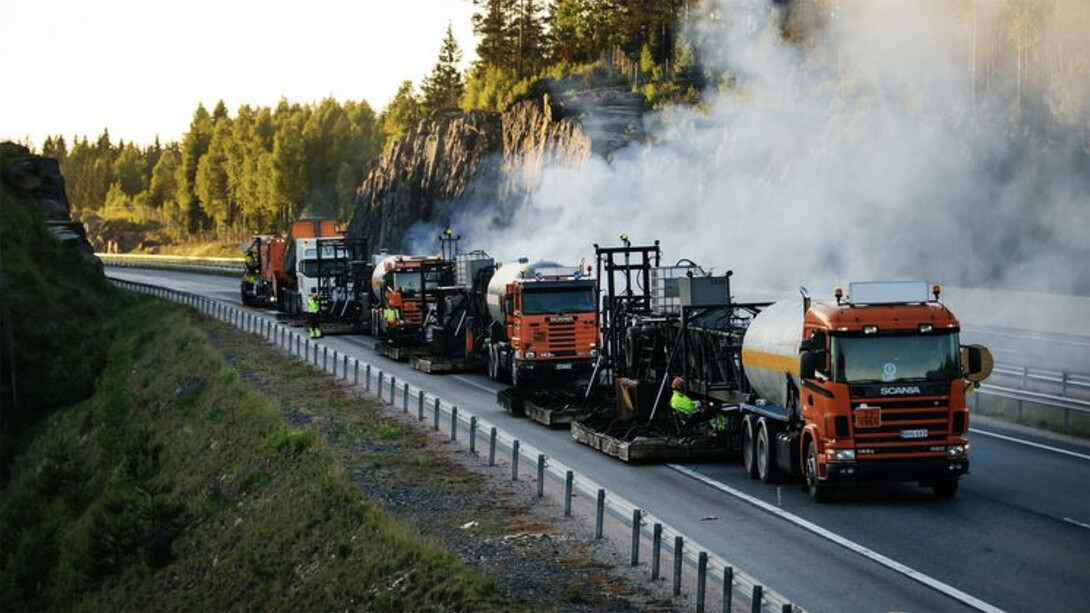 A Finnish crew performs an in-situ recycling as part of a repair on a highway. Nebraska's Chun-Hsing (Jun) Ho will study how the freeze-thaw cycle impacts Finnish roadways and their work to repair the damage as part of a Fulbright Scholar award.