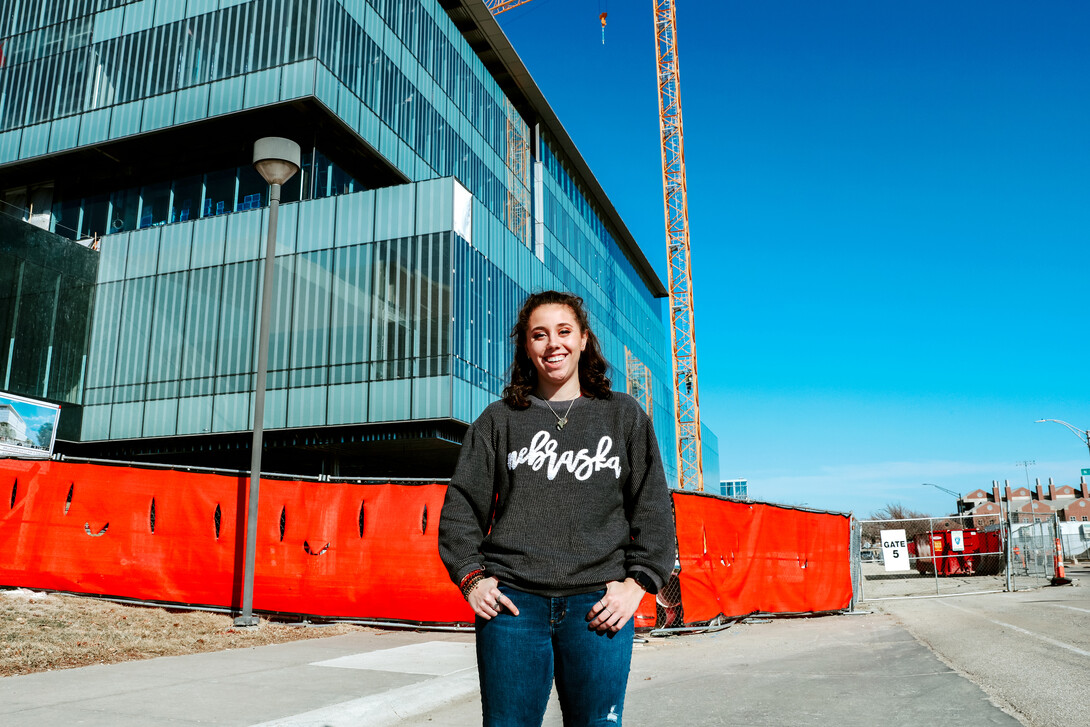 Hosick stands in front of the site for the new $115 million Kiewit Hall, a new engineering hub for UNL in partnership with Kiewit Corporation.  