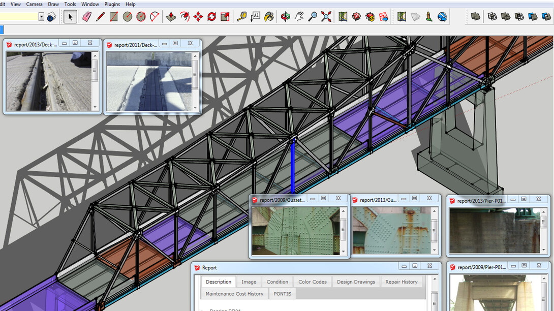 A data management tool created by a UNL research team that includes Zhigang Shen and Wayne Jensen may help prioritize bridge repairs nationwide. The project generated this model to identify repairs needed to the Mormon Bridge over the Missouri River near Omaha.