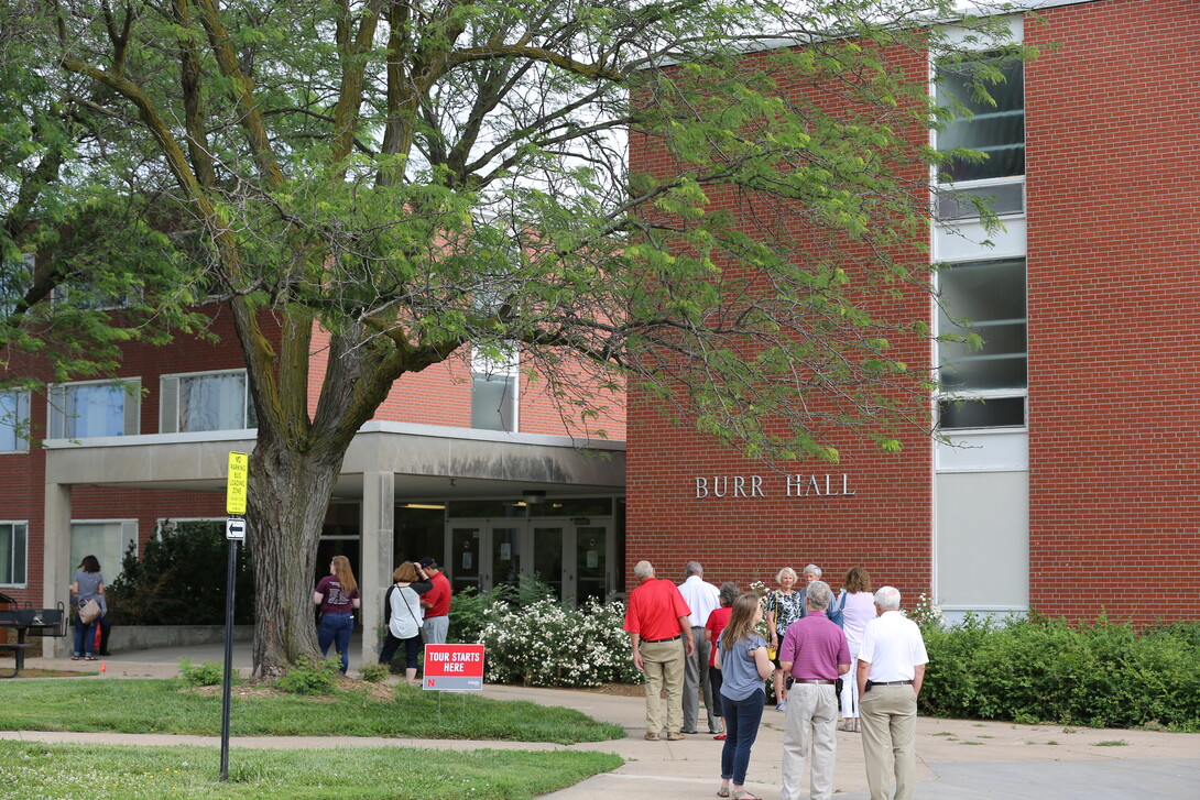 Huskers gather outside Burr Hall during the Burr-Fedde Hall celebration during the weekend of June 9.