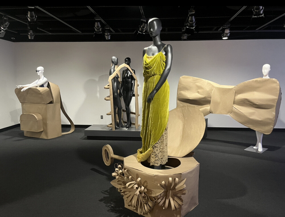 . Students used sketching, 3D modeling, and body scans to create these large scale three-dimensional fashion oriented objects.