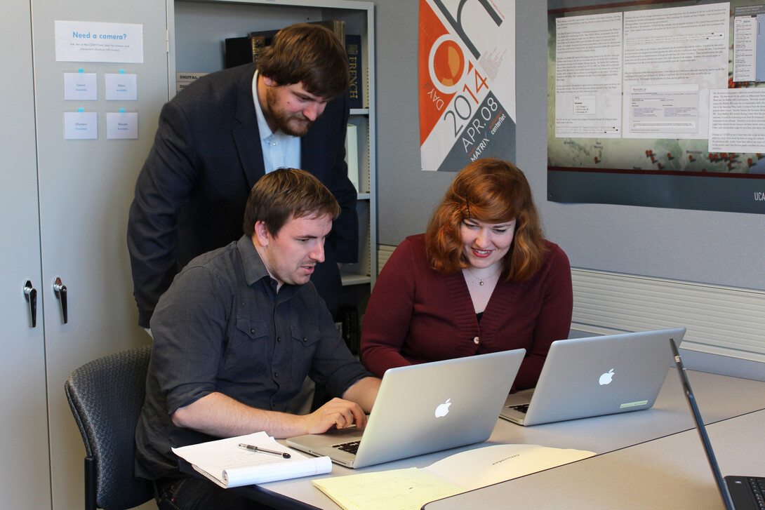 Kevin McMullen (left), Brian Sarnacki and Rebecca Ankenbrand are three of the inaugural  Digital Scholarship Incubator Fellows at UNL. 