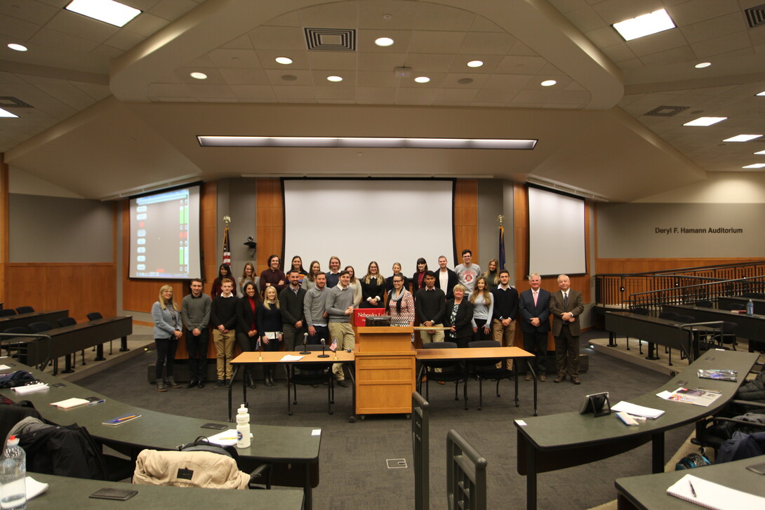 Nebraska and Adelaide University law students pose during a campus visit.