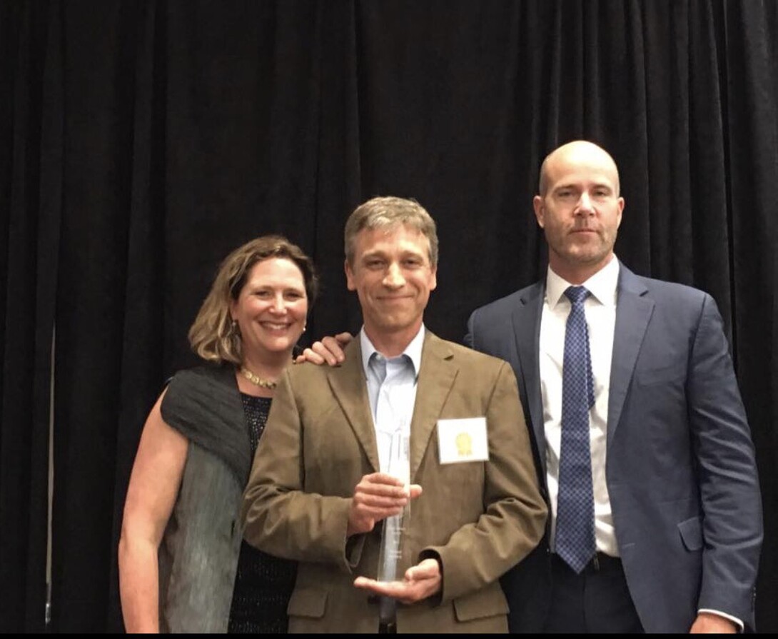 Sierra Club President Loren Blackford (left), with Ansel Adams Award winner Michael Forsberg and Michael Blume, executive director of the Sierra Club.