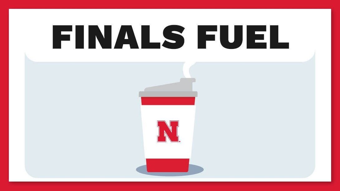 Finals Fuel graphic showing a steaming cup of coffee