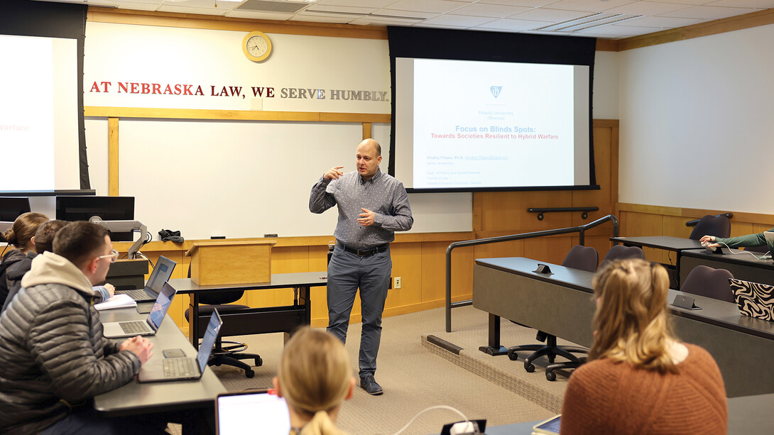Ondrej Filipec, a professor at Palacký University in Czechia, teaches a course on democracy and hybrid warfare in the College of Law.