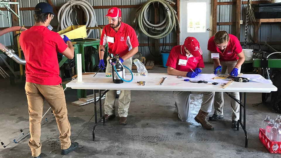 Nebraska's undergraduate Weed Science Team members (from left) Nikola Arsenijevic, Roger Farr, Jacob Nikodym and Samantha Teten compete in the contest at Iowa State University