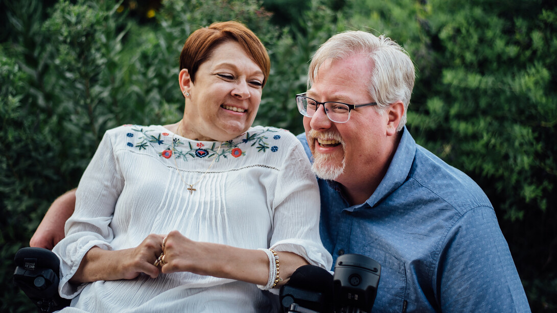 Jill Flagel is pictured with her husband, Randy, on City Campus.