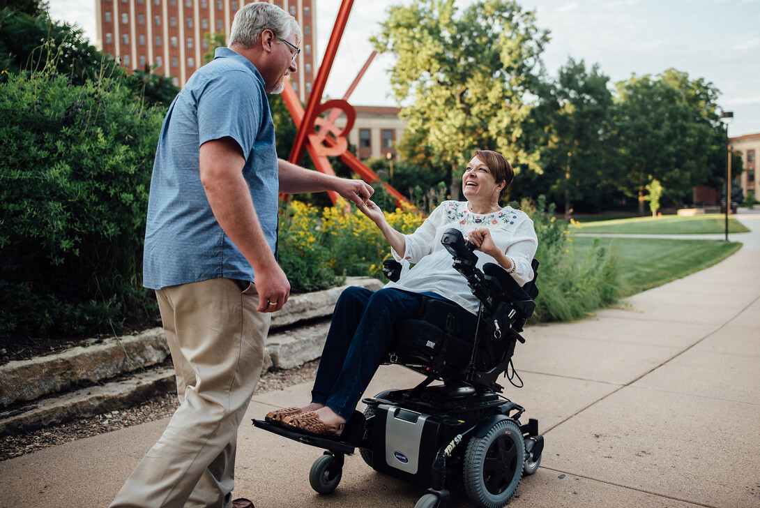 Jill Flagel with her husband, Randy, on City Campus.