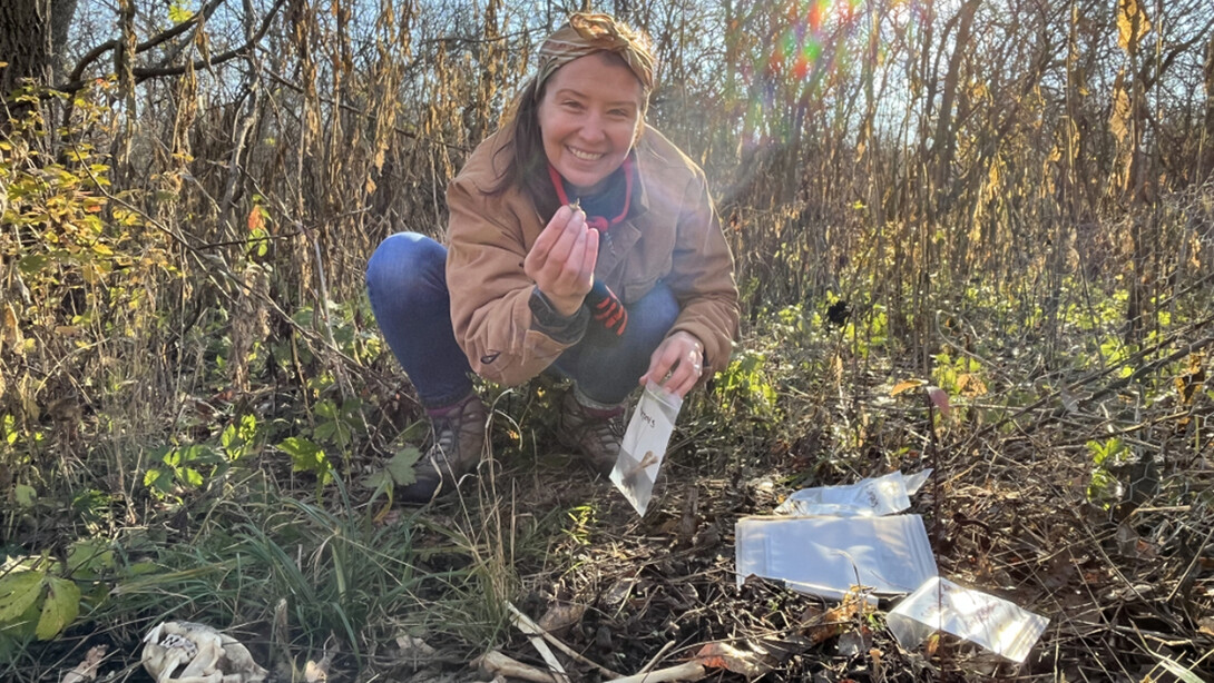 Kat Krutak-Bickert shows remains recovered from a decomposition study that is part of her current graduate student work. Bones recovered from the study are part of the collection used by anthropology instructors to teach students.