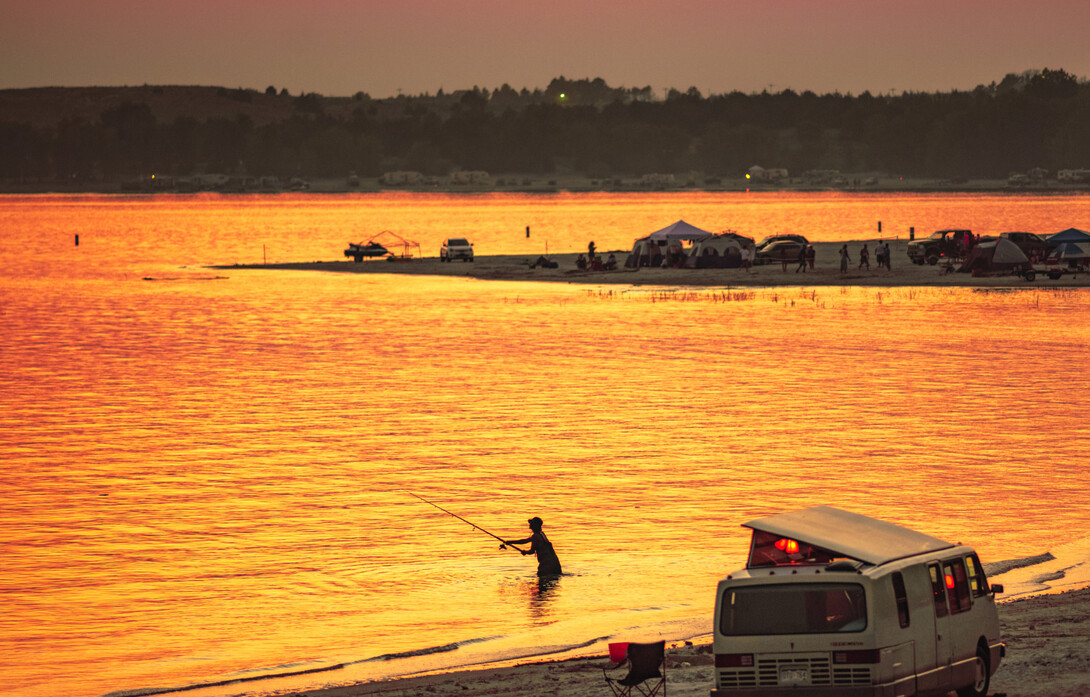 Fishing as the sun sets over Lake McConaughy