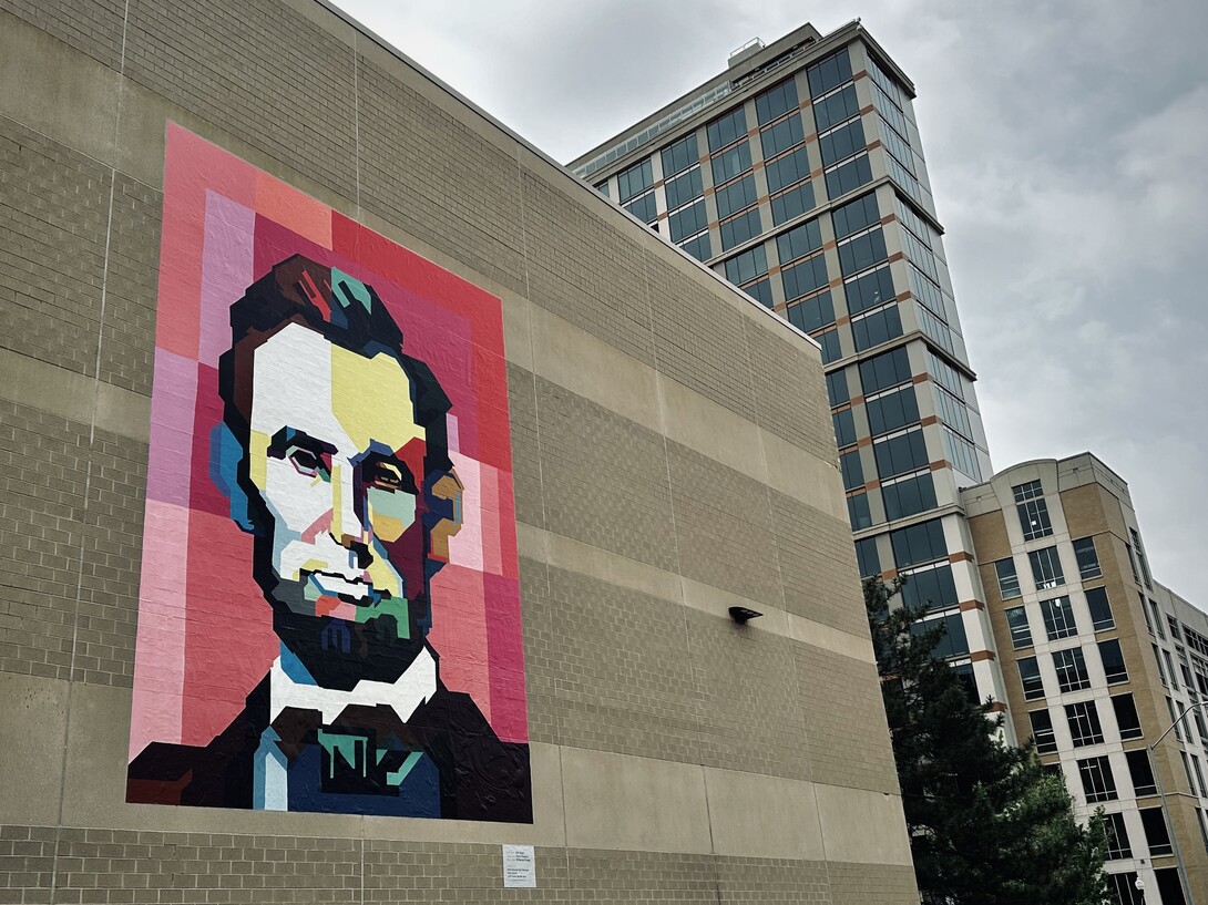 A new mural of former President Lincoln was installed at the Lied Center for Performing Arts on May 12.