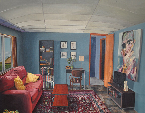 Maddie Hinrichs, “apartment,“ oil on canvas, 24” x 30” x2”, 2018.