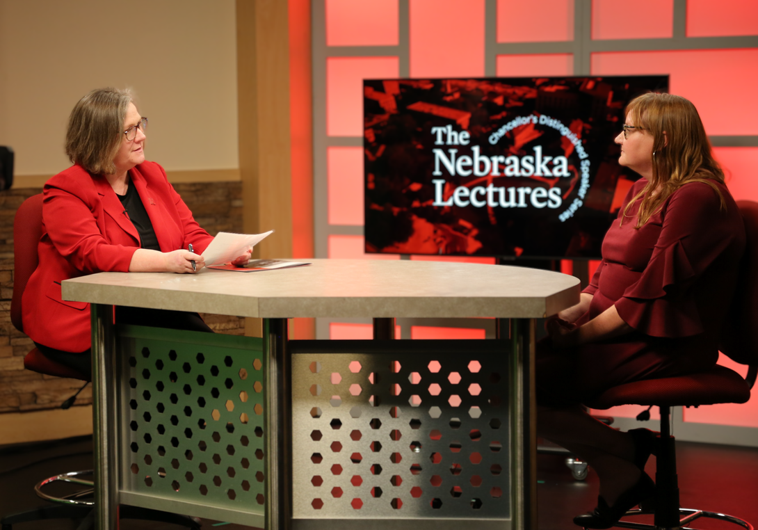 Sherri Jones, interim vice chancellor of research and economic development, moderates a Q&A session with Nebraska Lecturer Shannon Bartelt-Hunt, Donald R. Voelte Jr. and Nancy A. Keegan Chair of Engineering. Nick Kumpula, Office of Research and Economic Development