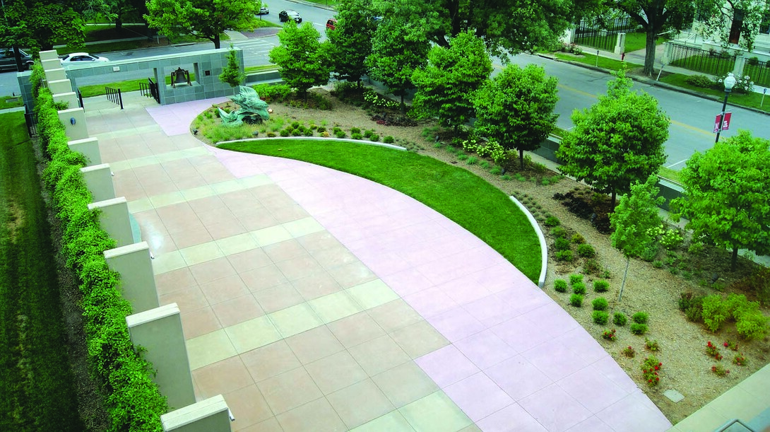 Aerial photo of the redesigned Holling Garden at UNL's Wick Alumni Center. Football Fridays will be held in the space for the 2015 season.