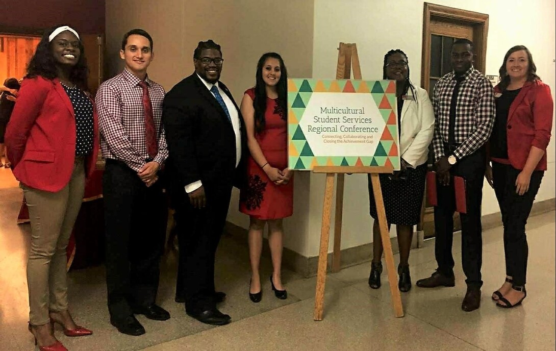 UNL Representatives pictured (left to right): Kerra Russell, Moi Padilla, Kevin Reese, Maricia Guzman, Charlie Foster, Yves Bemba, and Katie Kodad. 
