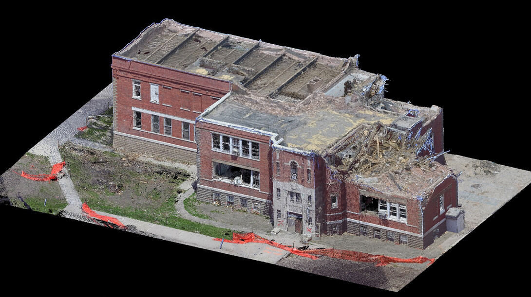 Civil engineering researchers from UNL created this 3D model of Pilger Middle School from data collected days after a tornado struck the community in July 2014. Data from the study will be presented to community school officials and UNL's Digital Commons.