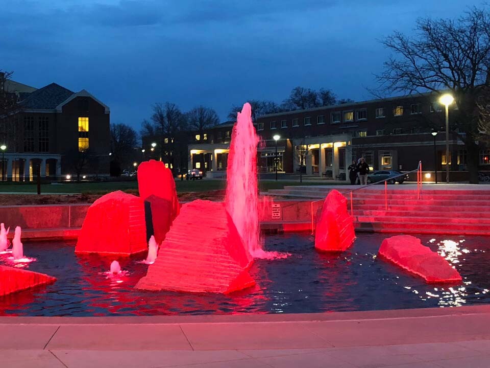 During Red Memorial the fountain will be lit red to remember and celebrate the lives of Huskers who died.