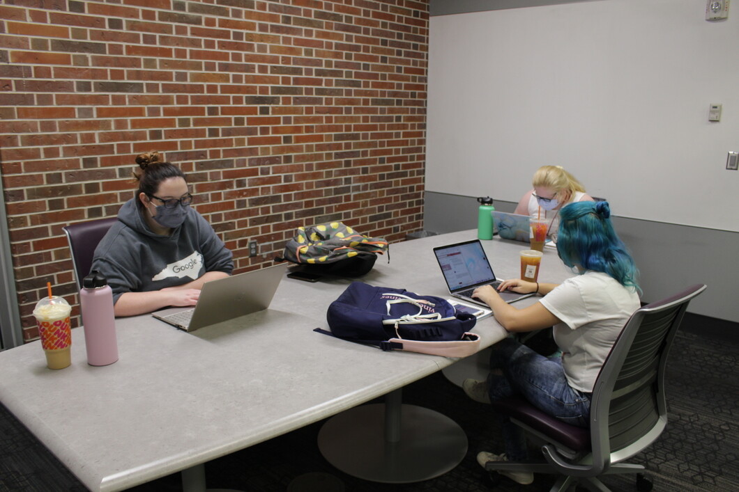 Students studying in the Adele Hall Learning Commons