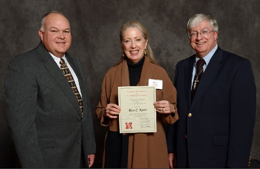 L-$: Bryan Reiling, Rita Kean, Timothy Draftz at the 2014 UNL Faculty and Staff Recognition for Contributions to Students Ceremony