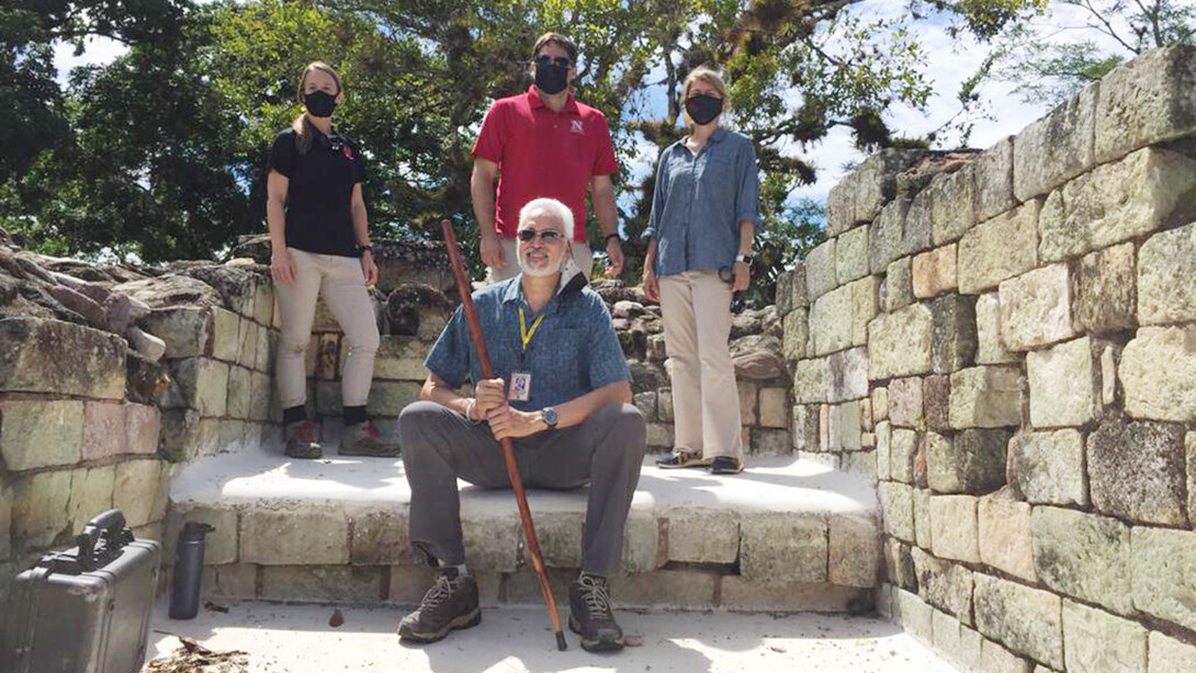 Ricardo Agurcia-Fasquelle (front), director of the Rescuing Rosalila Project at Copan, is pictured with (from left, in back) Christine Wittich, Richard Wood and Heather Richards-Risetto.