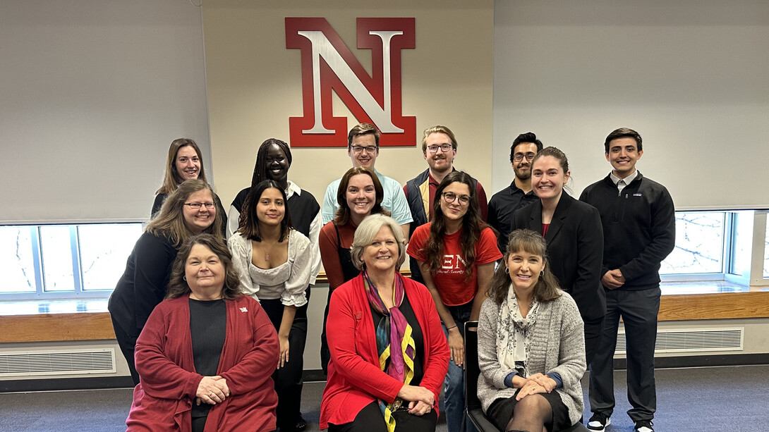 From left to right: Naomi Delkamiller, Nyagoa K. Deng, Cooper Sheets, Cal Thomas, Wyatt Koppold, Trenton Hammond, Katie Mowat, Laura Perez-Villagomez, Madison Hurst, Isabella Villanueva, Taylor Daum, Debra Hope, Katherine Ankerson, Amy Goodburn