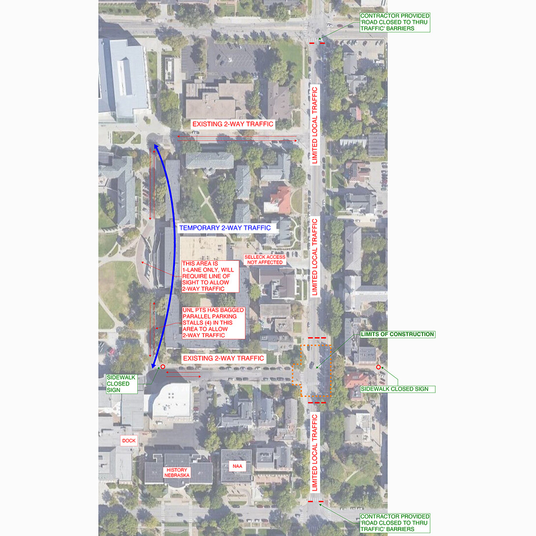 Map showing traffic impacts of a shutdown of the S and 16th streets intersection.