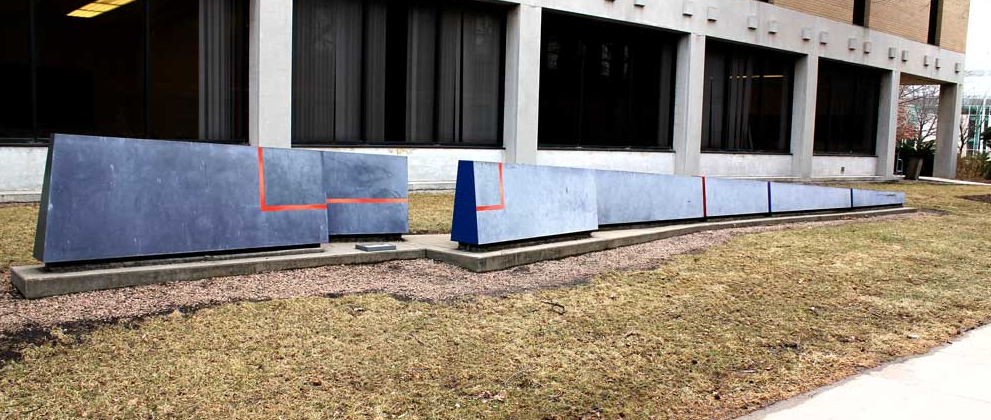 "Variable Wedge," a sculpture north of Westbrook Music Building, pictured before a recent update.