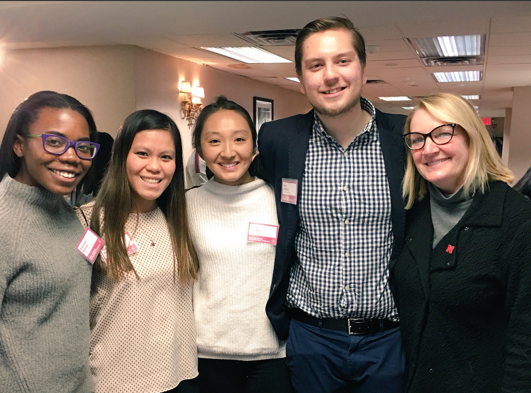 Wellesley Michael, Anna Fobair, Julia Nguyen, Carlos Velasco and Amy Sturthers pose during the multicultural scholars conference in New York City.