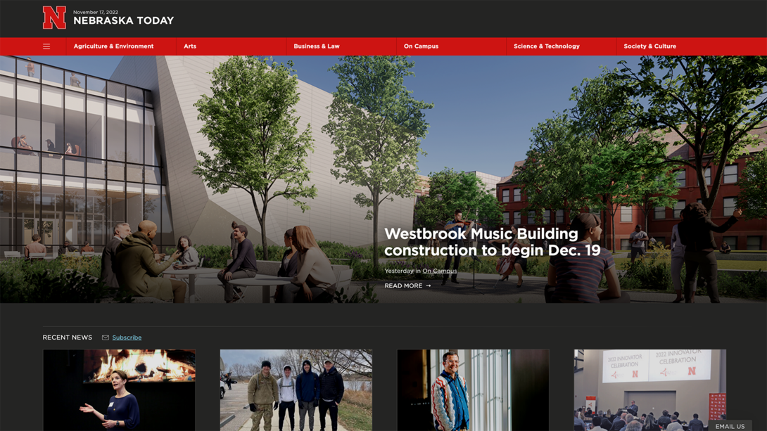 Image of the Nebraska Today website on Nov. 17.