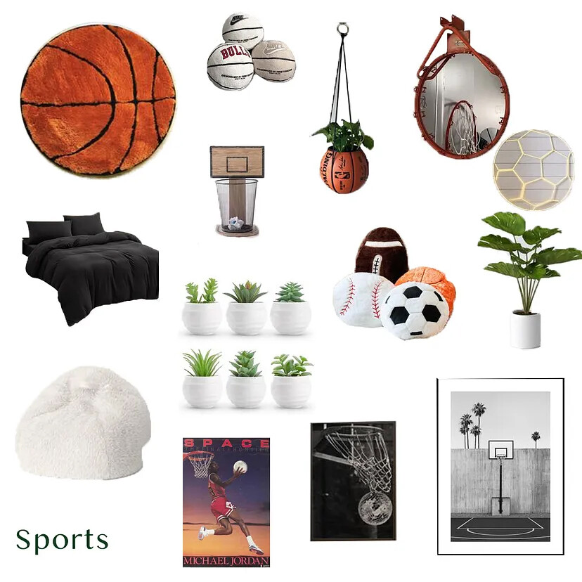 Board that shows sports items.