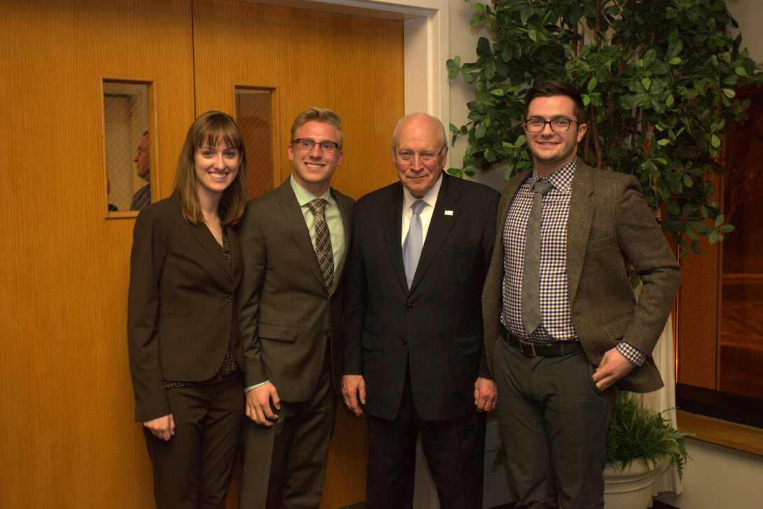 CBA students Courtney Faber, Alex Kindopp and Erik Nelson met with Dick Cheney, former U.S. vice president, during the U.S. Naval Academy Leadership Conference.