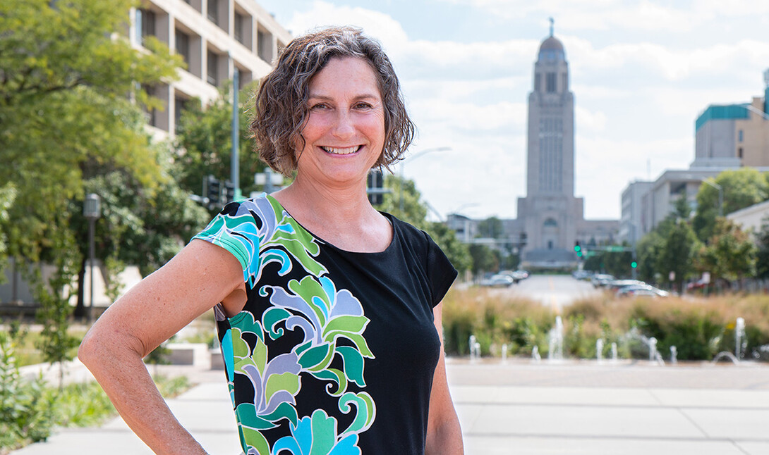 Torquati poses near the Nebraska State Capitol.