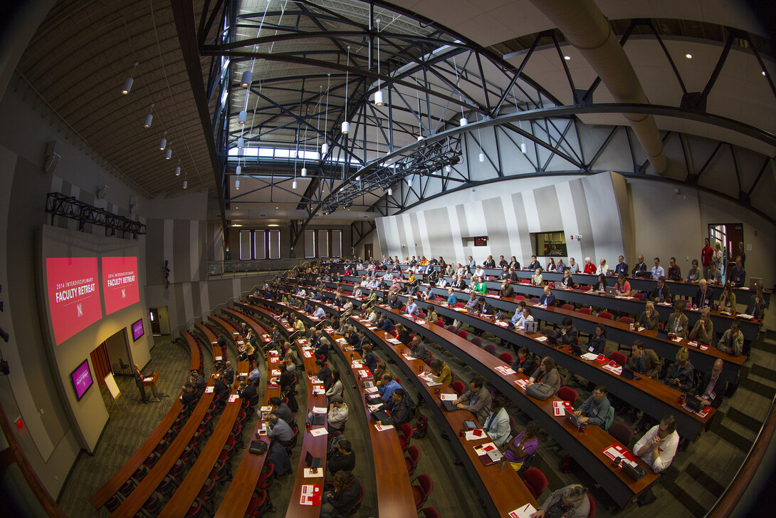 Chancellor Harvey Perlman welcomes faculty to the 2014 Interdisciplinary Faculty Retreat at Nebraska Innovation Campus.