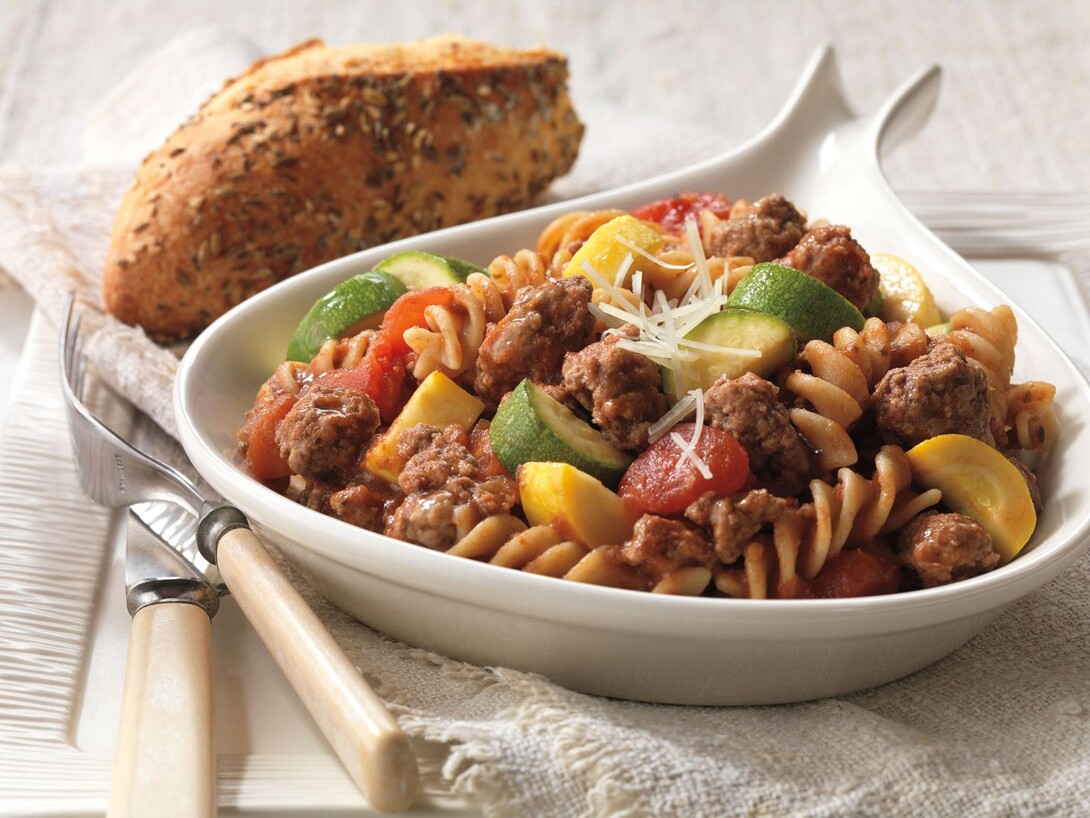 Ground Beef & Pasta Skillet Primavera