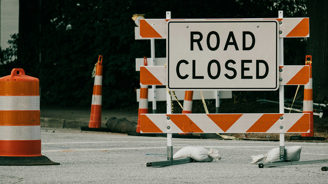 Road closure sign.