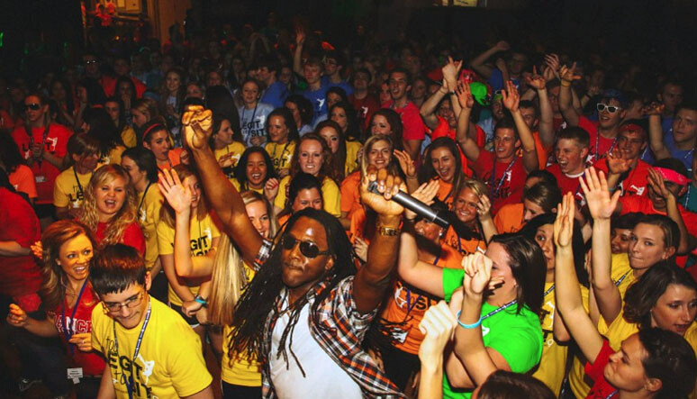 A DJ dances with students during the 2013 UNL Dance Marathon in the Nebraska Union. Due to space limitations, the event is moving to the Campus Recreation Center.