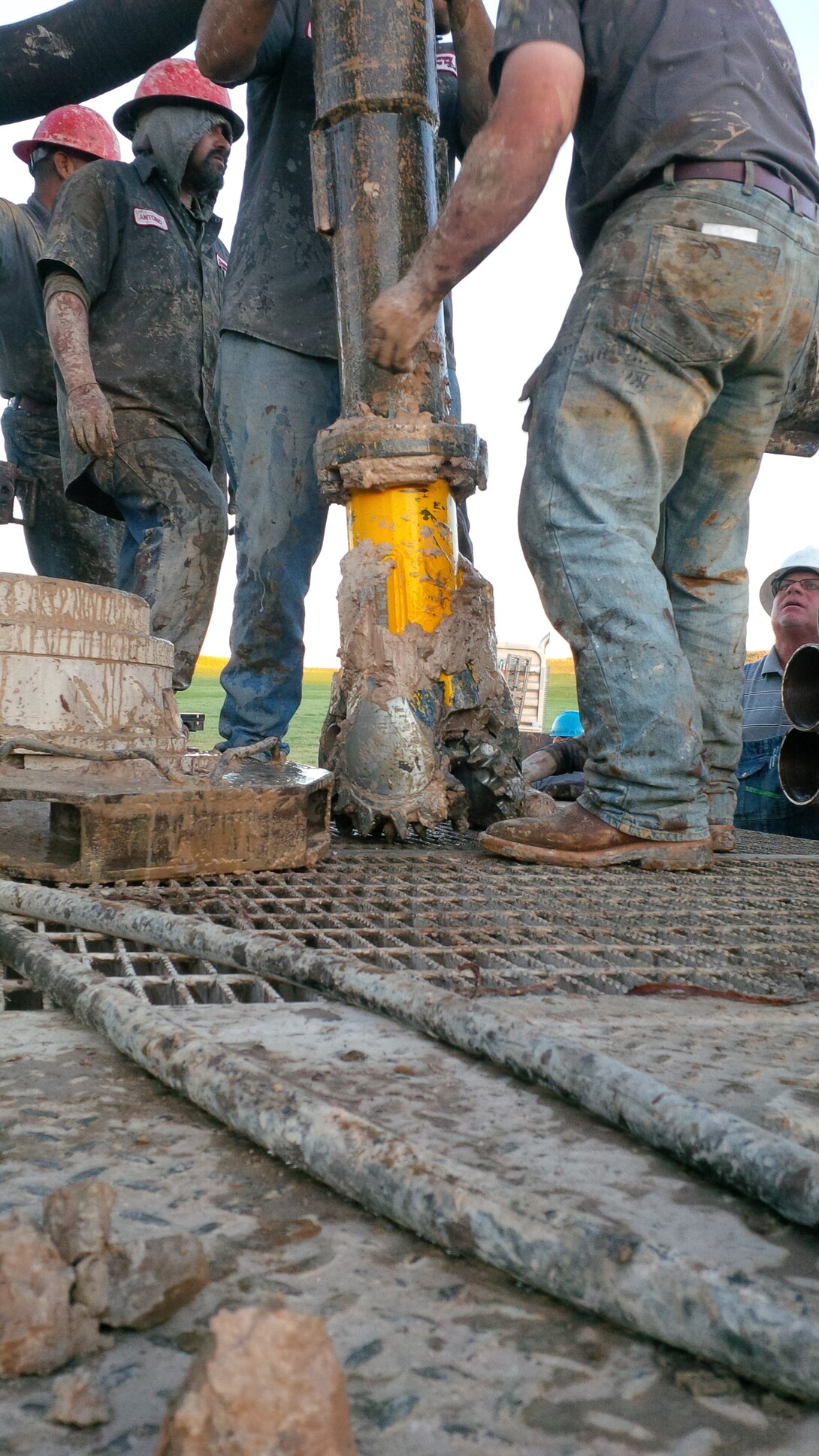 A relatively clean tri-cone roller bit after drilling sticky clay.