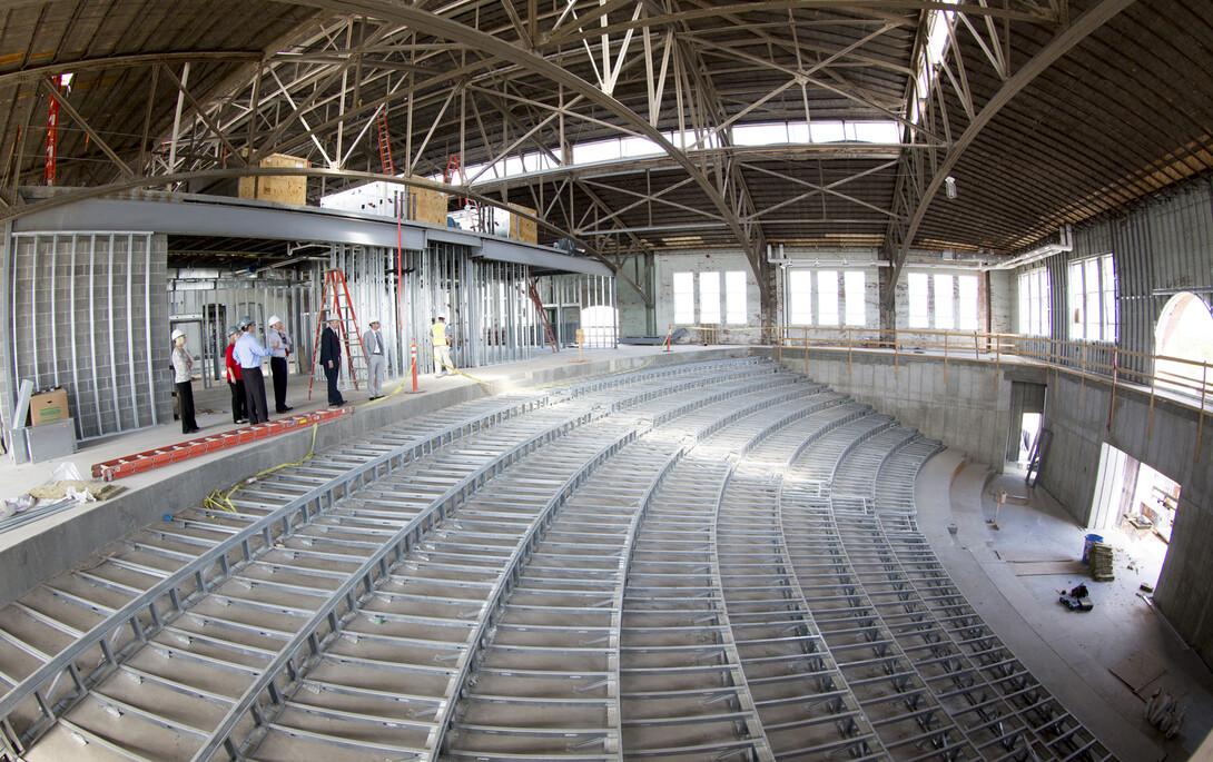 A tour of Nebraska Innovation Campus in September included a look at work in the new auditorium in the 4-H Building.