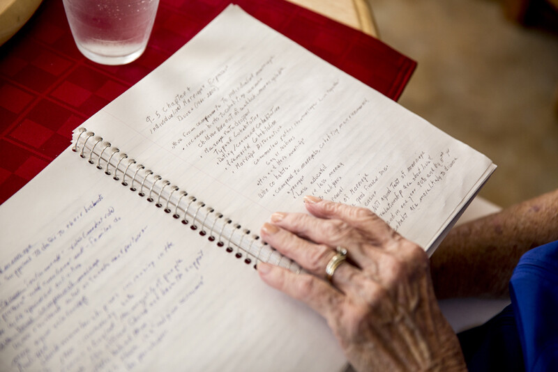 Jean Kops studies her sociology notes.