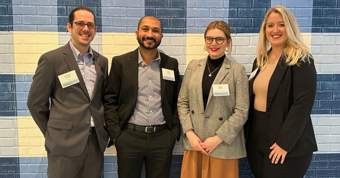  Andrew Payne of Inver Grove Heights, Minnesota; Vyom Joshi of Hillsboro, Oregon; Kelli O’Neil of Omaha, Nebraska; and Tiffany Huffmann of Fort Myers, Florida; worked together to present actionable business solutions for Bath & Body Works while competing as finalists in the Big Ten MBA Case Competition at The Ohio University in March. Joshi (second from left) captured the title of best presenter overall.