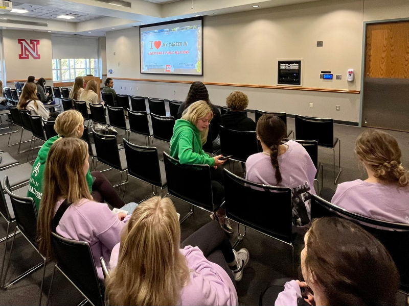 Nebraska high school students attend professor Frauke Hachtmann's "Career Talk: Advertising and public relations" session at the city campus union.