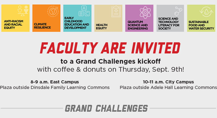 Invitation for faculty to attend information sessions on the Grand Challenges funding.