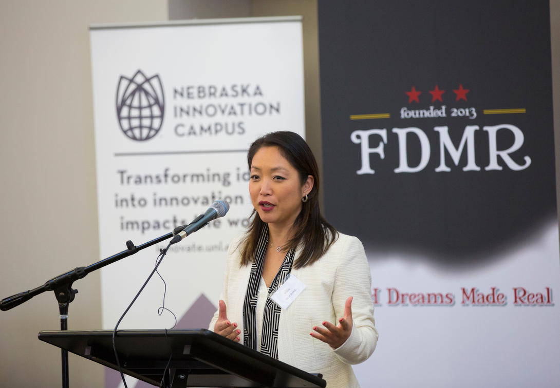  Suji Park speaks at an April 20 announcement at Nebraska Innovation Campus.