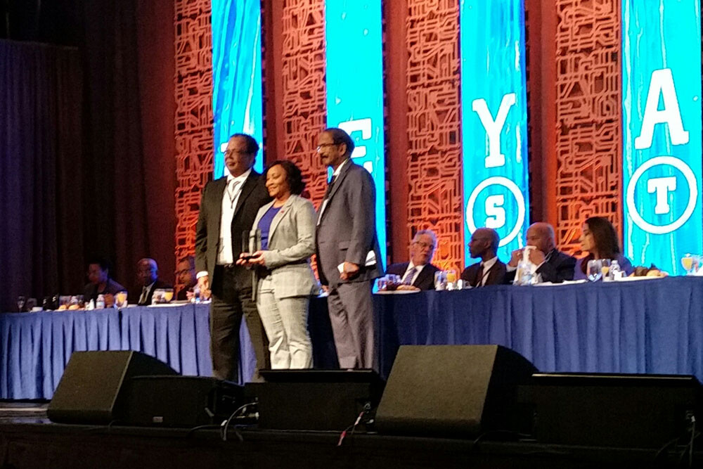 Terri Norton (center) receives an Educational Leadership award during the Historically Black Colleges and Universities Engineering Deans’ Breakfast, which was part of the Black Engineer of the Year Awards STEM Conference in Washington, D.C.