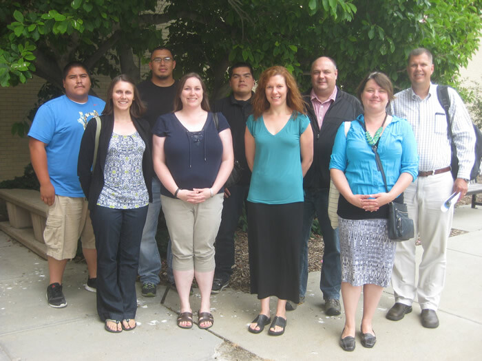 Assembled for hands-on training on producing the Wind River Climate and Drought Summary were, from left, Rollin Ware, Natalie Umphlett, Al C’Bearing, Crystal Stiles, Kenneth Ferris, Martha Shulski, Mark Svoboda, Nicole Wall and Brian Fuchs.